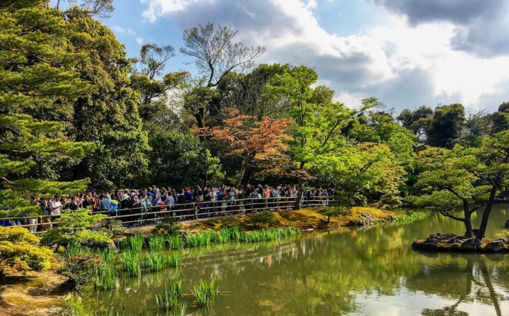 crowds at Kinkakuji Temple in Kyoto
