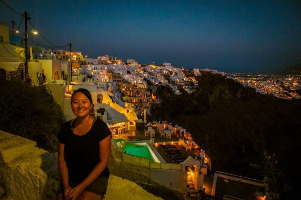 About Travel Stained 4 santorini greece at night