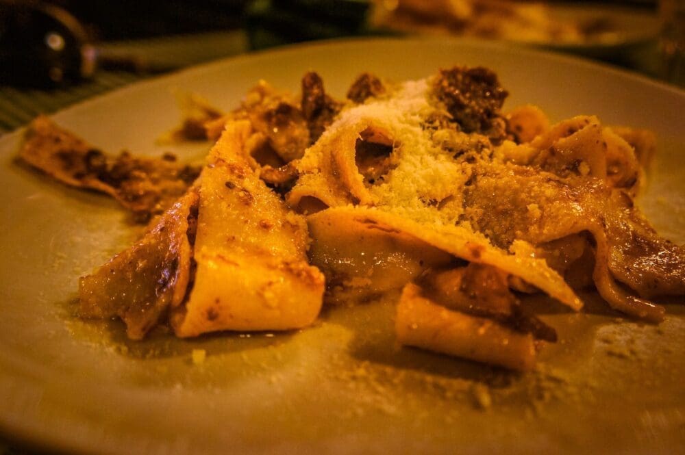 Eating Perfect Porchetta di Ariccia at Osteria L'Aricciarola 5 Cinghiale pasta at Osteria L'Aricciarola