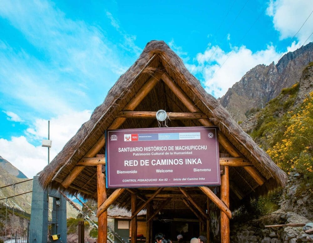 The Inca Trail Hike to Machu Picchu AKA "Dead Woman in the Pass at 4200 Metres" 2 entrance to the inca trail hike in peru