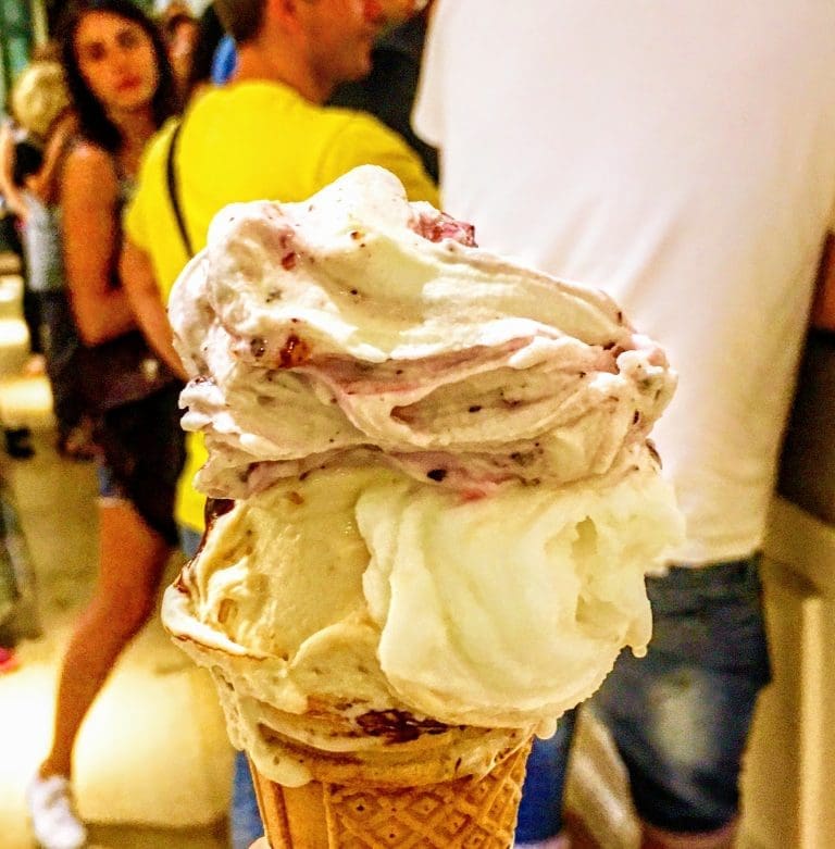 3 scoops of gelato from gelateria la romana