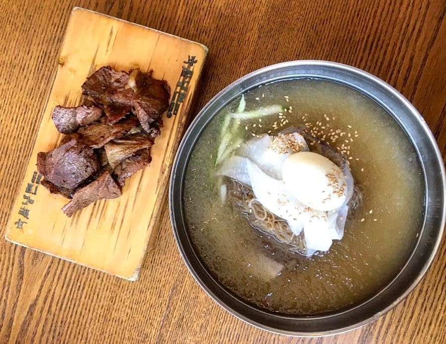 naengmyun and grilled meat at yooksam naengmyun