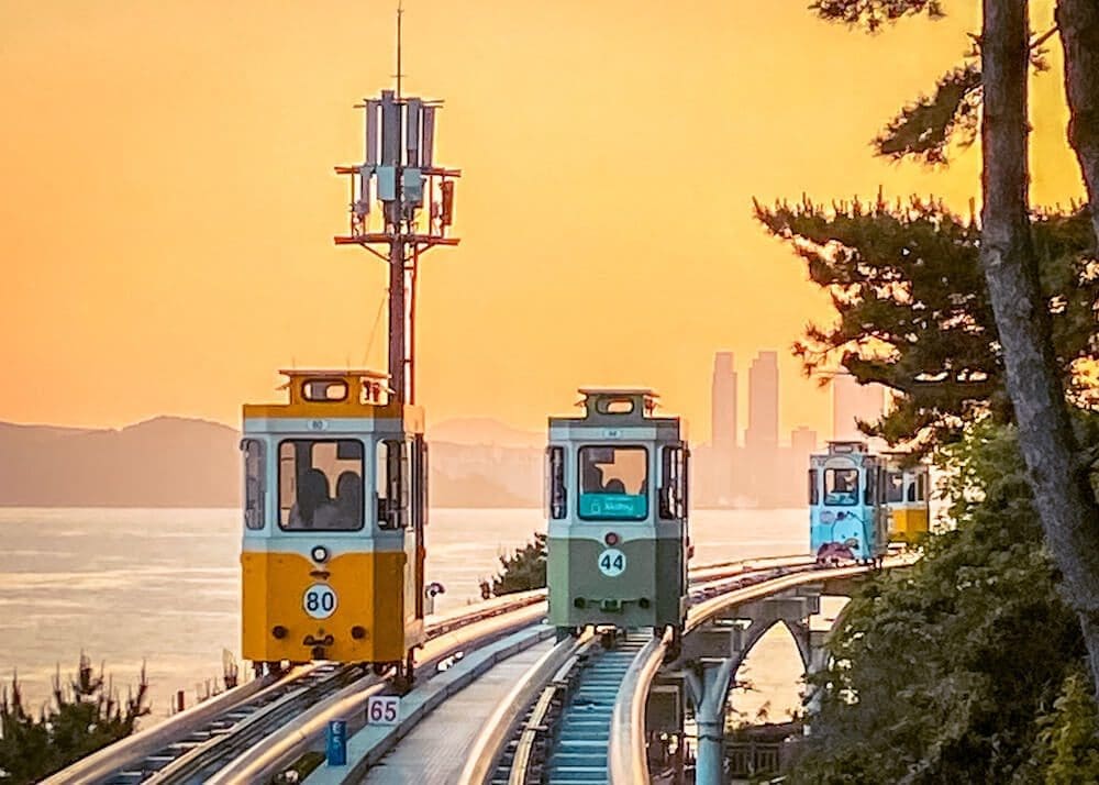 korea in september | sky capsule busan at sunset